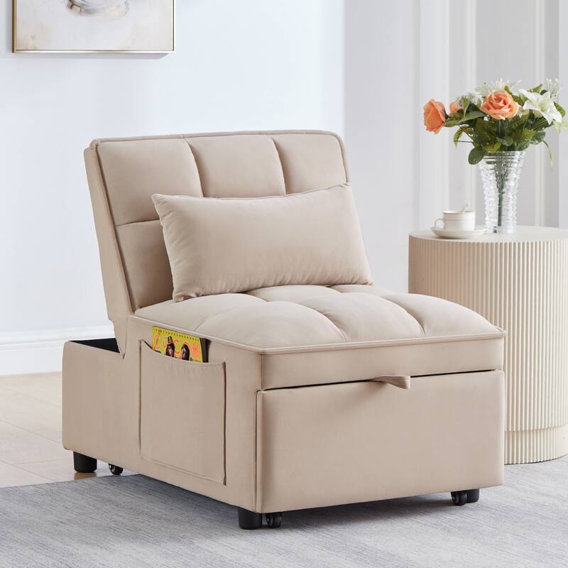 4 in1 Multi-Function Tufted Single Sofa Bed with Adjustable Backrest