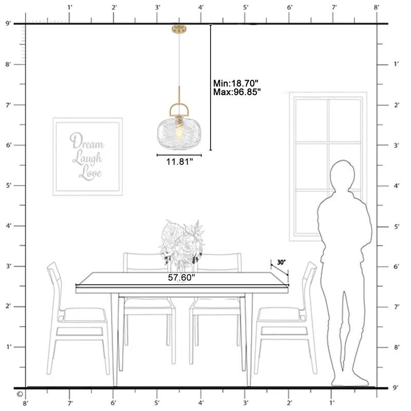 Modern Gold Geometric Glass Pendant Light Fixture with Adjustable Cord - Dia.11.81-in