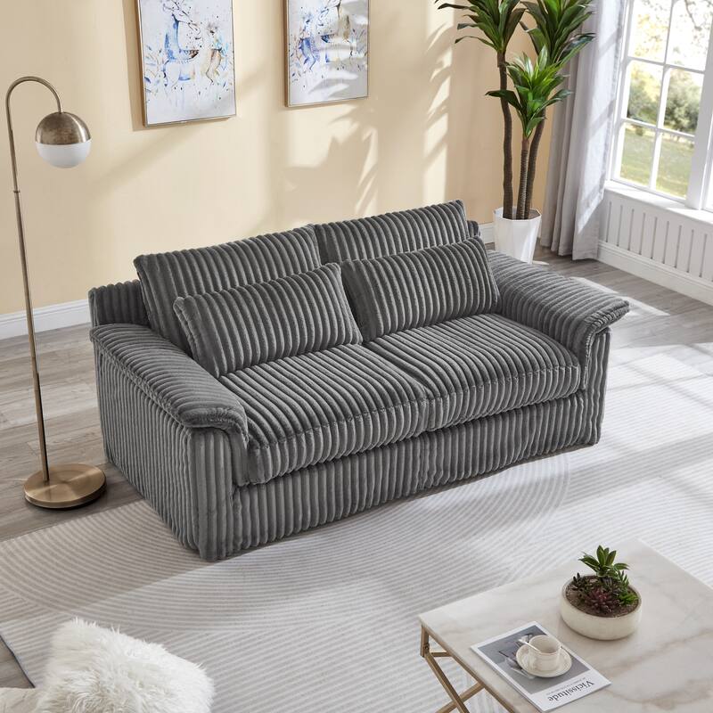 Modern Corduroy Loveseat Sofa Deep Seat Cloud Couches with Pillow Top Arms, Removable and Washable Cushion Covers - Grey