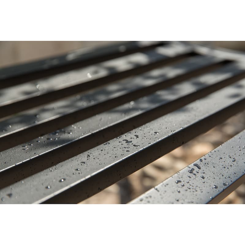 Steel Outdoor Patio Garden Park Seating Bench with Cast Iron "Patriotic American Flag and Eagle" Backrest, Front Porch Bench