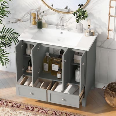 36'' Freestanding Bathroom Vanity with Resin Sink Combo
