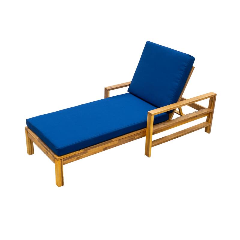Acacia Wood Adjustable Lounge Chair, 3-Position, 529LB, Waterproof - Blue