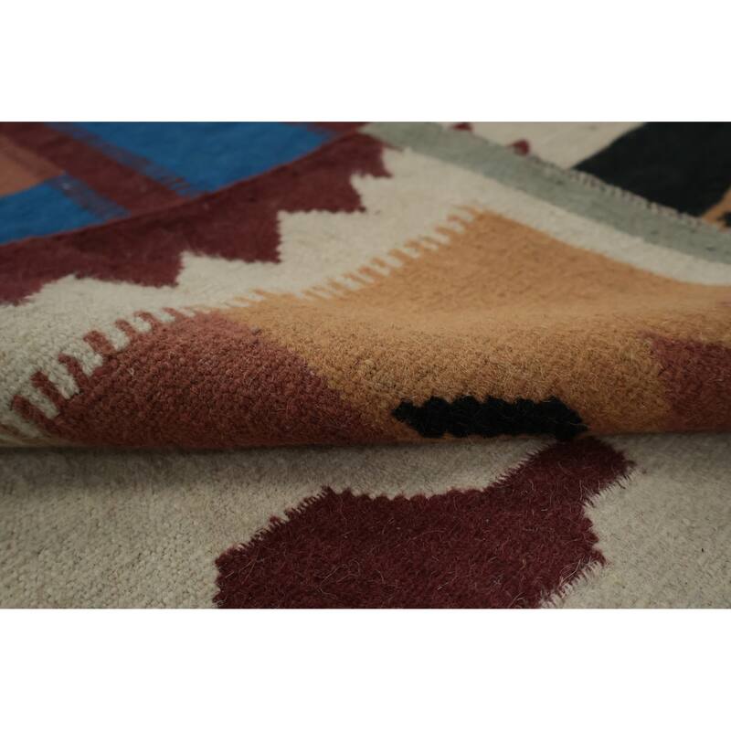 Hand Woven Oriental 100% Wool Carpet Southwestern Tribal Beige & Ivories Kilim Area Rug - 15' 2'' X 7' 11''