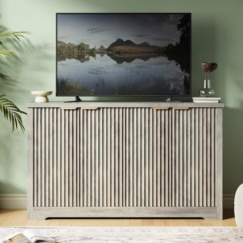 Buffet Sideboard Cabinet, Fluted Modern Credenza with Doors & Shelves