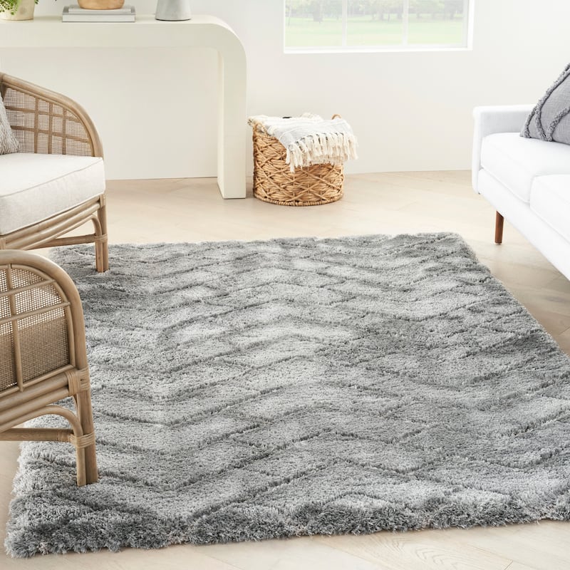 Nourison Luxurious Shag Ultra Plush Modern Chevron Area Rug - 5' 3" x 7' 3" - Grey - Rectangle