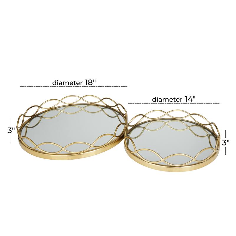 Contemporary Stainless Steel Metal Mirrored Tray (Set of 2) - Silver or Gold