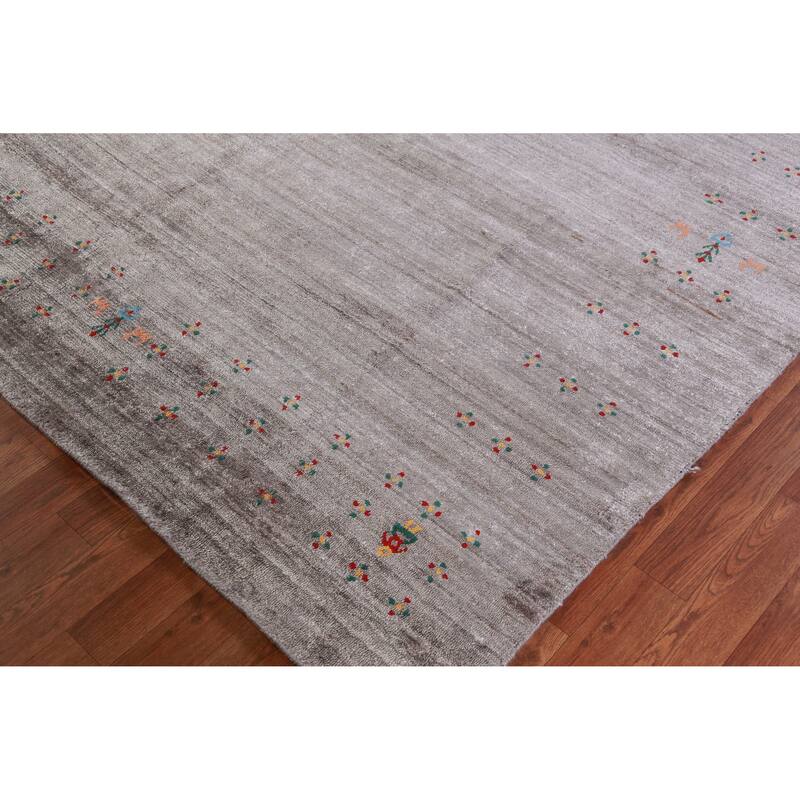 Hand Knotted Oriental 100% Wool Carpet Tribal Stripe Greys & Charcoal Gabbeh Area Rug - 9' 11'' X 7' 9''