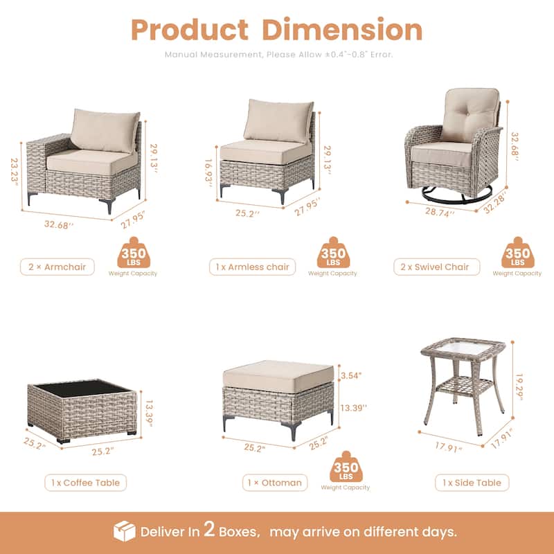XIZZI Outdoor Patio Furniture Sectional Set with Swivel Chairs