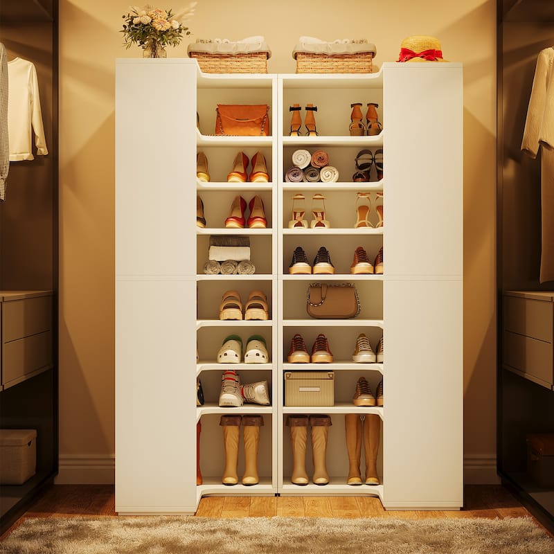 9-Tier Corner Shoe Rack for 40-45 Pairs of Shoes, Freestanding Shoe Cabinet - White-2PCS