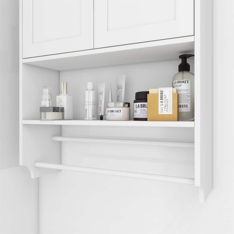 Bathroom Wall Cabinet with Doors, Shelf, Towel Bar and Paper Holder