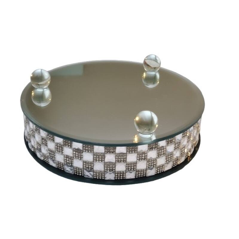 Vanity Tray with Mirror Base 8" dia. - Silver