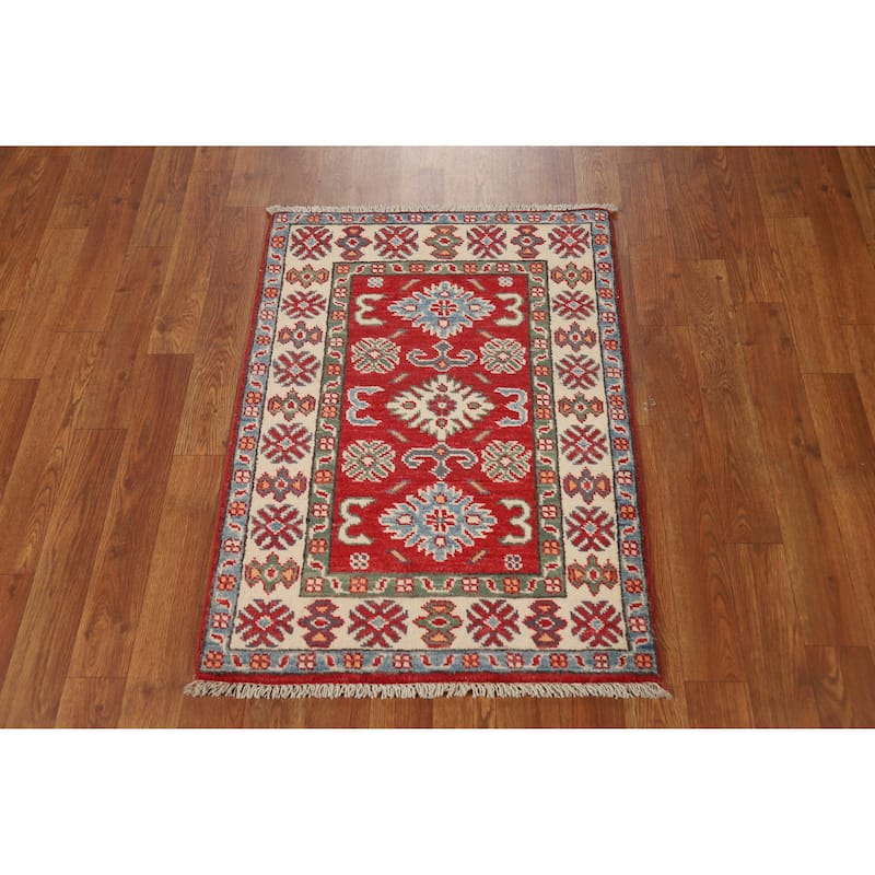 Traditional Kazak Oriental Foyer Rug Handmade Red Wool Carpet - 2'0"x 3'0"