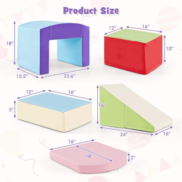 Multicolor PU Foam Climbing Blocks 6 Pieces, Safe, Versatile, Educational Playset for Kids, Tunnel - 16" x 12" x 10" (L x W x H)