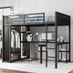 preview thumbnail 9 of 22, Black Metal Loft Bed Frame with Built-In Wardrobe, Desk and Shelves Full