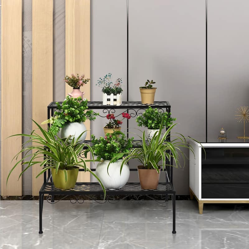 Costway 3 Tiers Metal Plant Stand Ladder Flower Pot Rack Decorative
