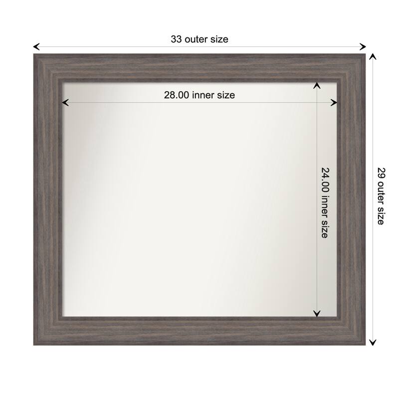 Country Barnwood Framed Non-Beveled Custom Wall Mirror, Bathroom Vanity Mirror - Outer Size: 33.25 x 29.25
