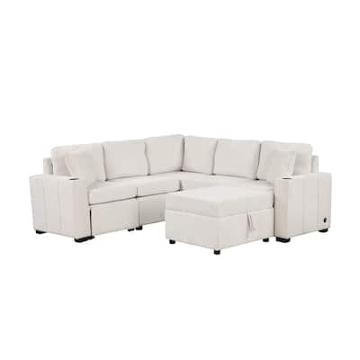 Convertible Pull Out Sleeper Sofa Bed, 84.7 Inch L Shaped Sectional Couch Sofa with Storage Ottoman and Charging Station