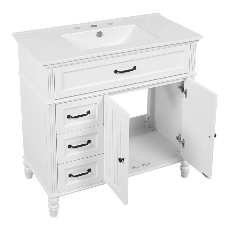 36" Bathroom Vanity with Ceramic Sink Combo, Freestanding Bathroom Storage Cabinet with 2 Storage Drawers and 2 Doors