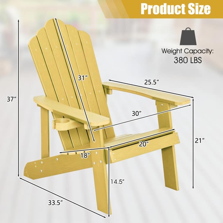 Weather Resistant HIPS Outdoor Adirondack Chair with Cup Holder - 33.4" x 30" x 37"