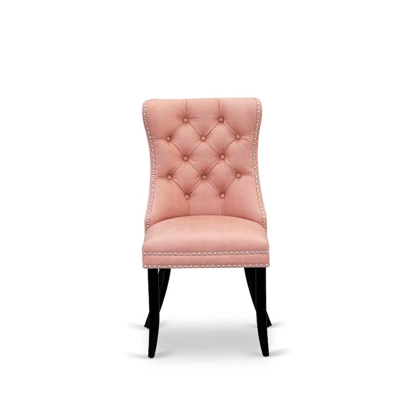 Parson Dining Chairs Set of 2 - Padded Kitchen Chairs with Nailhead Trim - Beige Red Faux Leather