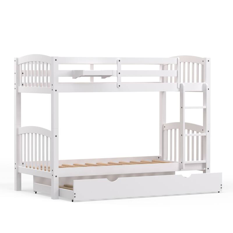 Arca Wood Twin Over Twin Bunk Bed, Hanging Nightstand, and Trundle