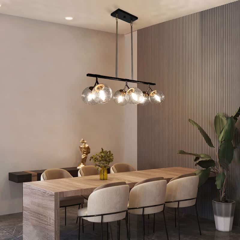 Marsie Mid-Century Modern 6-light Chandelier Linear Orb Glass Farmhouse Kitchen Island Pendant Lights Dining Room