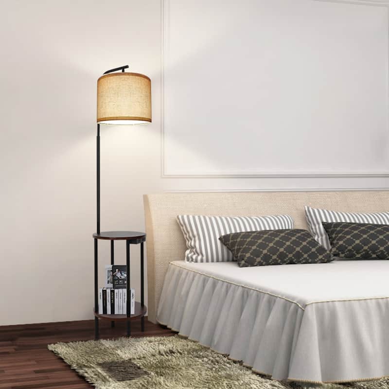 62'' Black Tray Table Floor Lamp with USB and Outlet