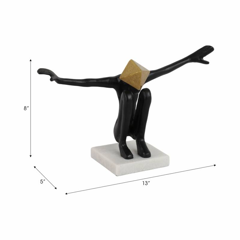 Abstract Metal Stone Head with Extended Arms Pose - 13" Black Gold - 13" x 5" x 8"