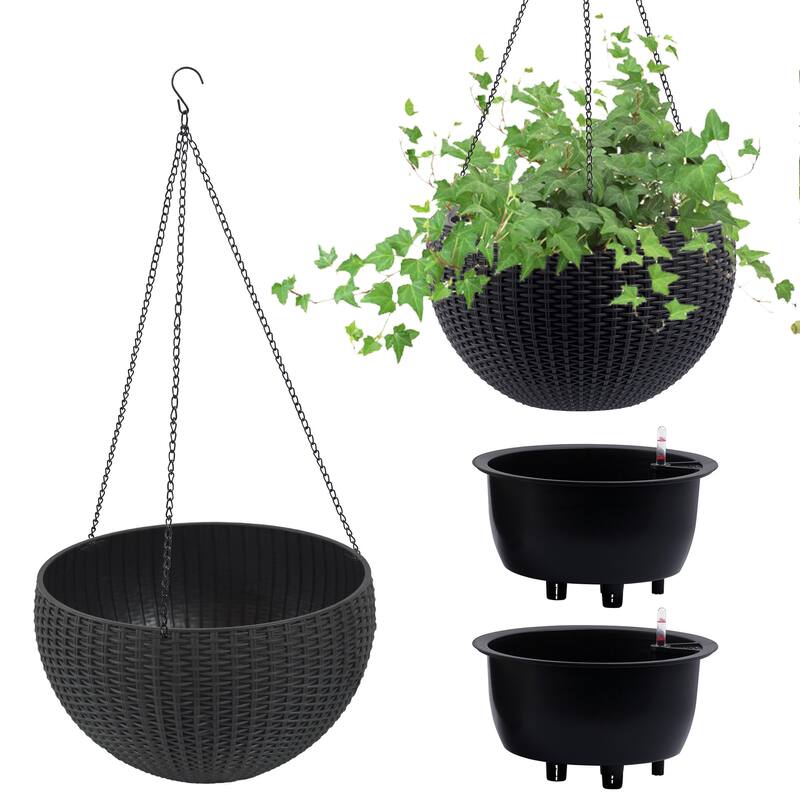 13.4 inch Self-Watering Hanging Rattan-Inspired Planter Large Capacity, Root-Rot Resistant Water Storage