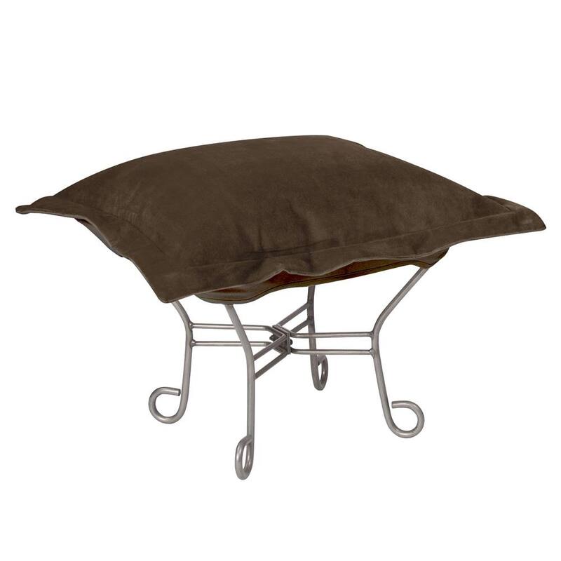 Allan Andrews Scroll Puff Ottoman with Titanium Frame & Cover, Bella Collection