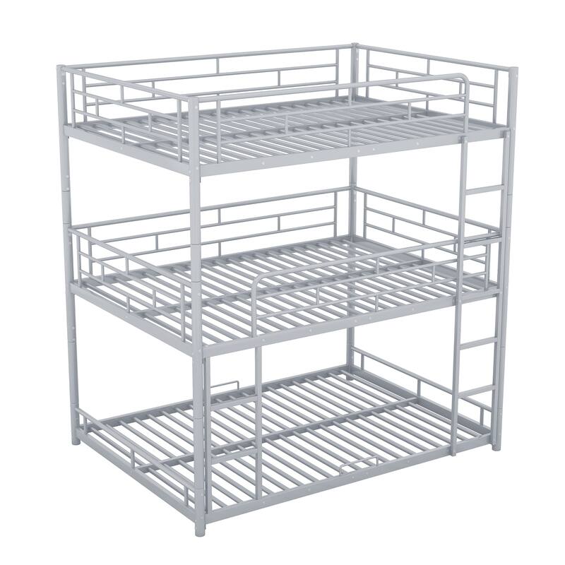 Metal Triple Bunk Bed Frame Sturdy Steel Slat Support