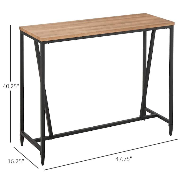 HOMCOM Rustic Industrial Bar Table with Metal Legs and Large Tabletop for Home Bar, Kitchen or Dining Room, Brown