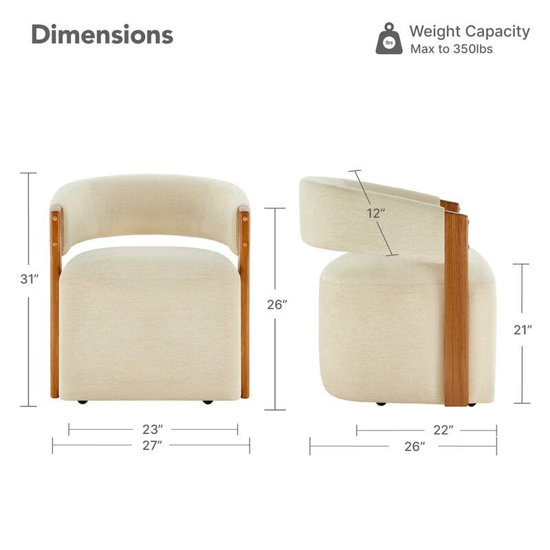 Spruce & Spring Nova Modern Upholstered Dining Chair with Casters & Wood Armrests