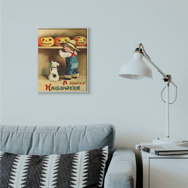 Stupell A Happy Halloween Child and Dog Seasonal Holiday Design Framed Wall Art