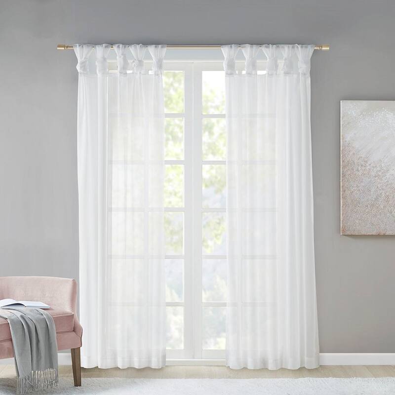 Twist Tab Lined Window Curtain Panel - White-2