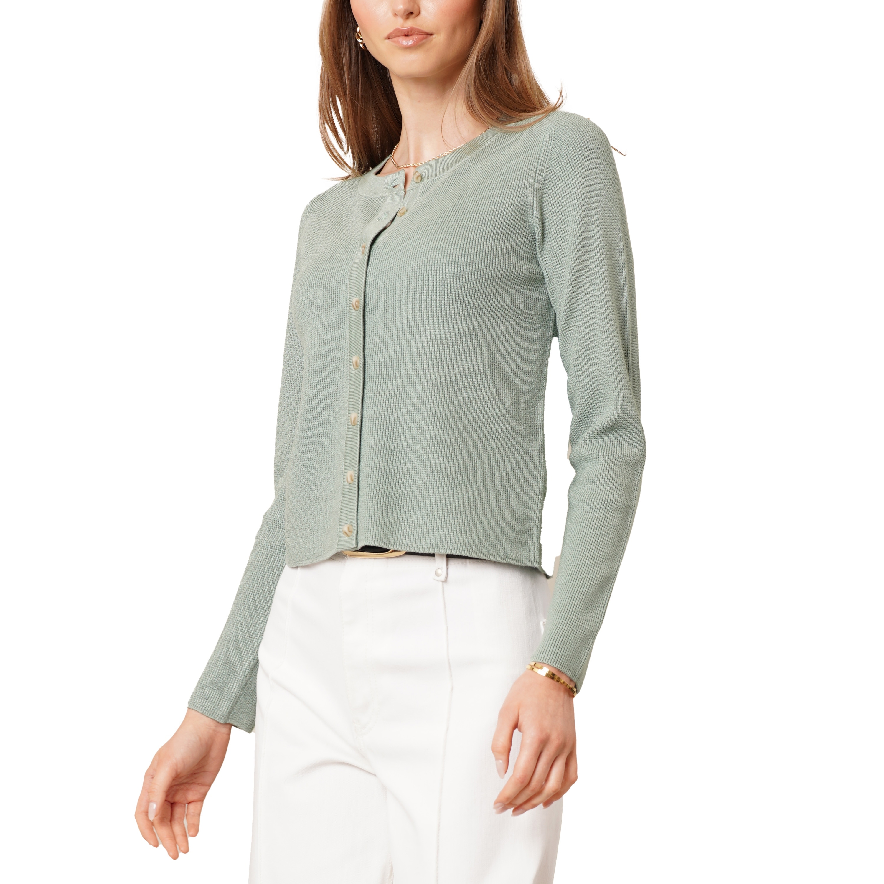 トップス WACKOMARIA/WAFFLE KNIT CARDIGAN(GREEN) Emerald_Green_Cardigan_front.