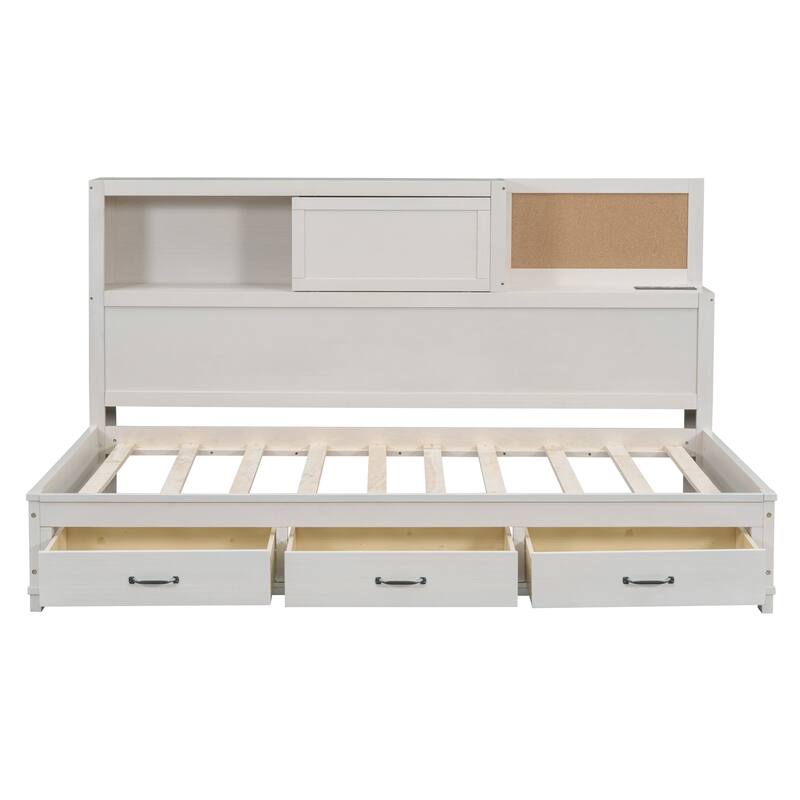 Wooden Daybed with Storage Drawers and USB Ports