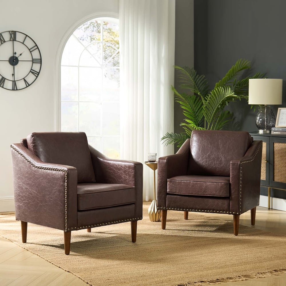 Duarte 29" Transitional Faux Leather Armchair with Sloped Arms Set of 2 by HULALA HOME