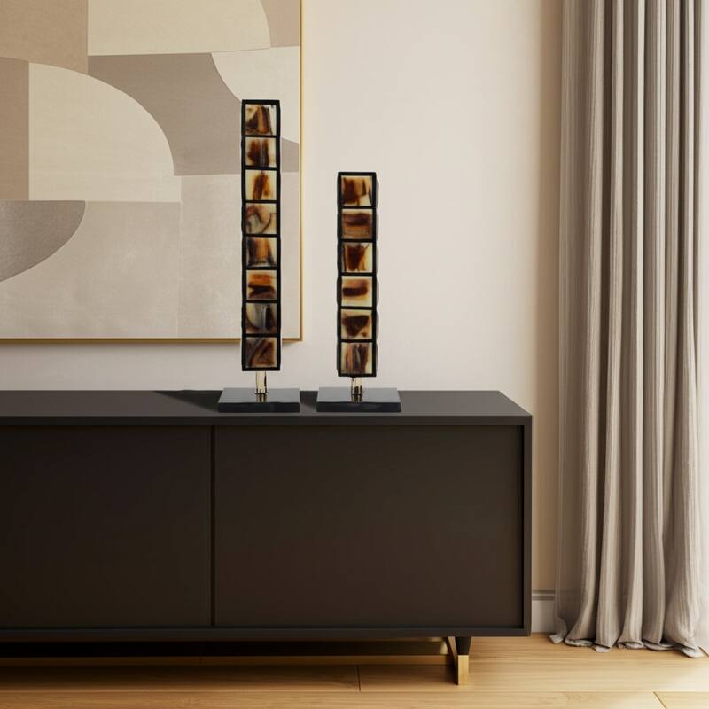 Resin Geometric Column Sculptures with Rectangle Base (Set of 2) - 6" x 6" x 21"