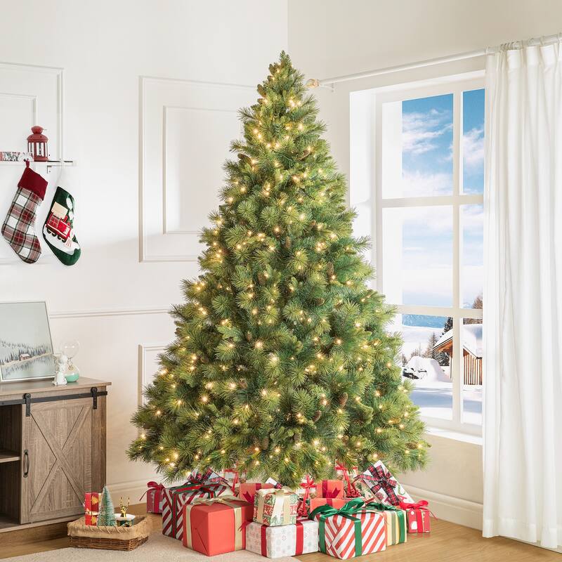 Real Tree Mimic Pre-Lit Artificial Christmas Tree with Fluffy PVC Branches, Folding Metal Base, and Easy 3-Step Assembly