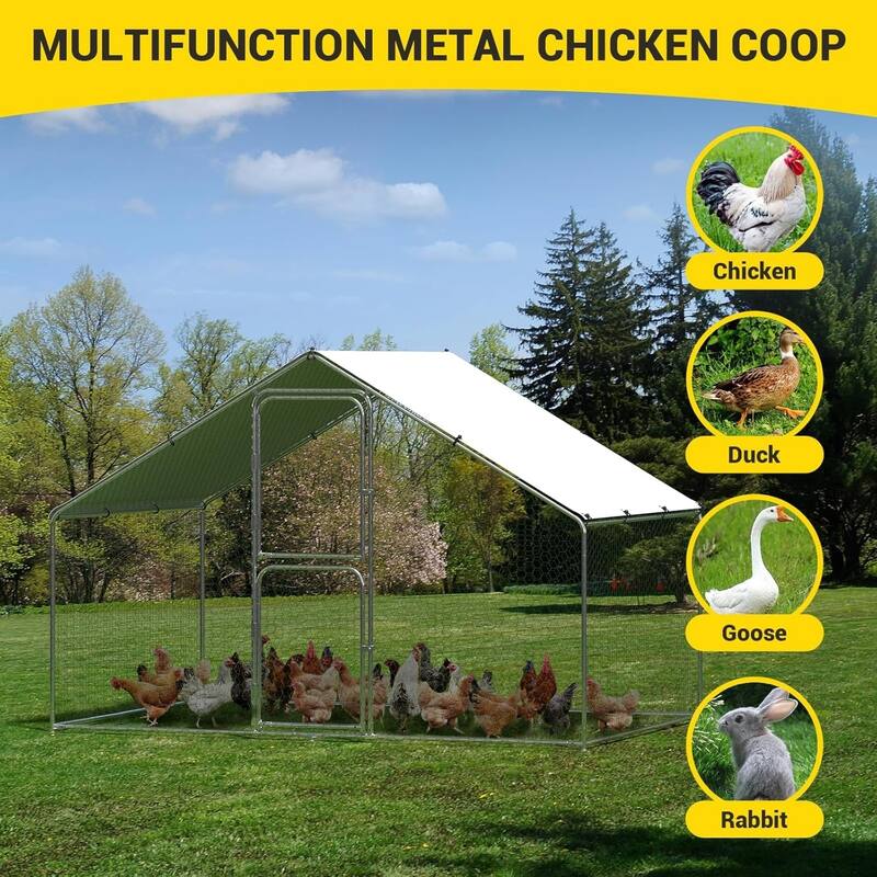 Metal Chicken Coop with Cover Large Walk-in Chicken Runs without ribs