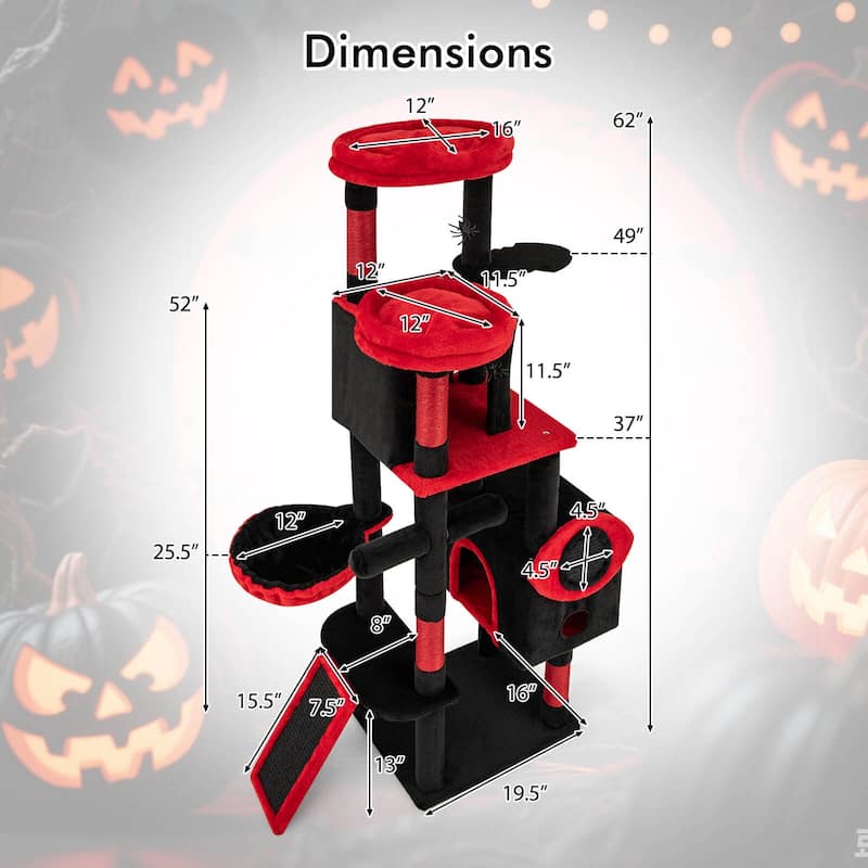 Costway Gothic Cat Tree for Indoor Cats with 2 Cat Condos & 2 Plush - as pic shows - See Details
