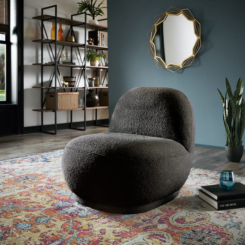 Willits Boucle Lounge Chair with Rounded Design and Lumbar Pillow by iNSPIRE Q Modern