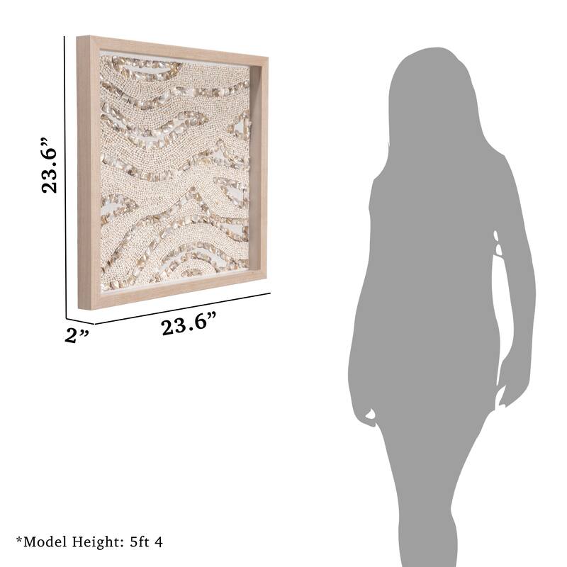 HUJI Handmade Pearl & Seashell Shadow Box Wall Decor for Bathroom Bedroom