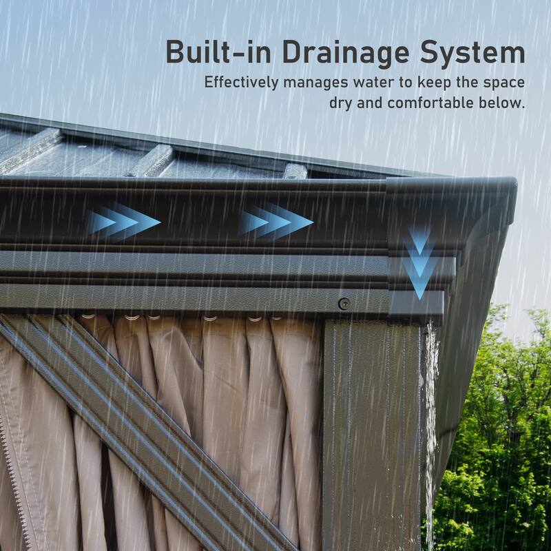 12' X 20' Hardtop Gazebo with Drainage System, Galvanized Steel Roof, Curtains and Netting, Outdoor Shelter for Patio, Garden