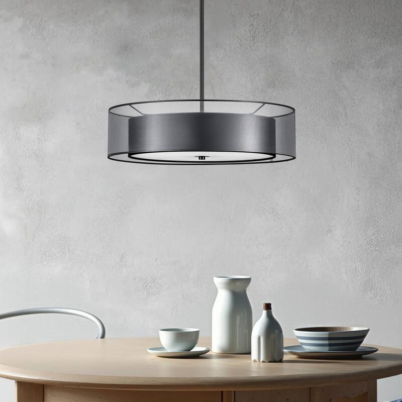 CO-Z 3-Light 20"W Double Drum Fabric Semi Flush Mounyt Pendant Chandelier