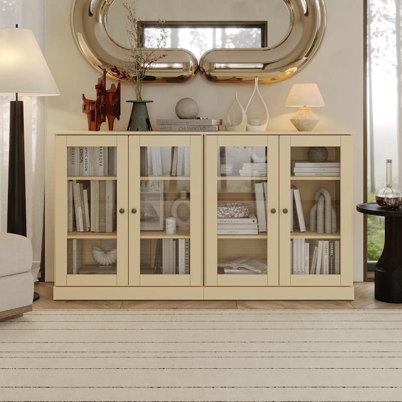 100% Solid Wood Sideboard with Glass or Solid Wood Doors by Palace Imports - 64" x 35.75" - Yellow - Glass