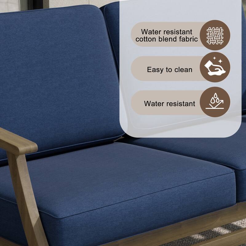 Teak Outdoor Patio Club Chairs Loveseat with Cushions