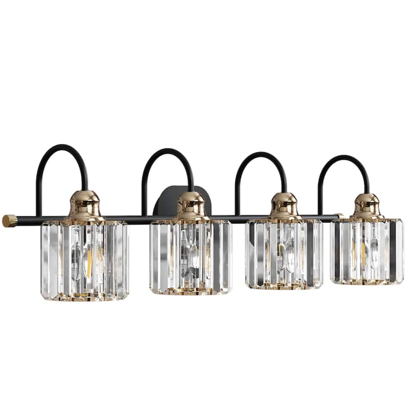 ExBrite Modern Rose Gold Dimmable Bathroom Crystal Vanity Lights - Black/Gold - 4-Lights