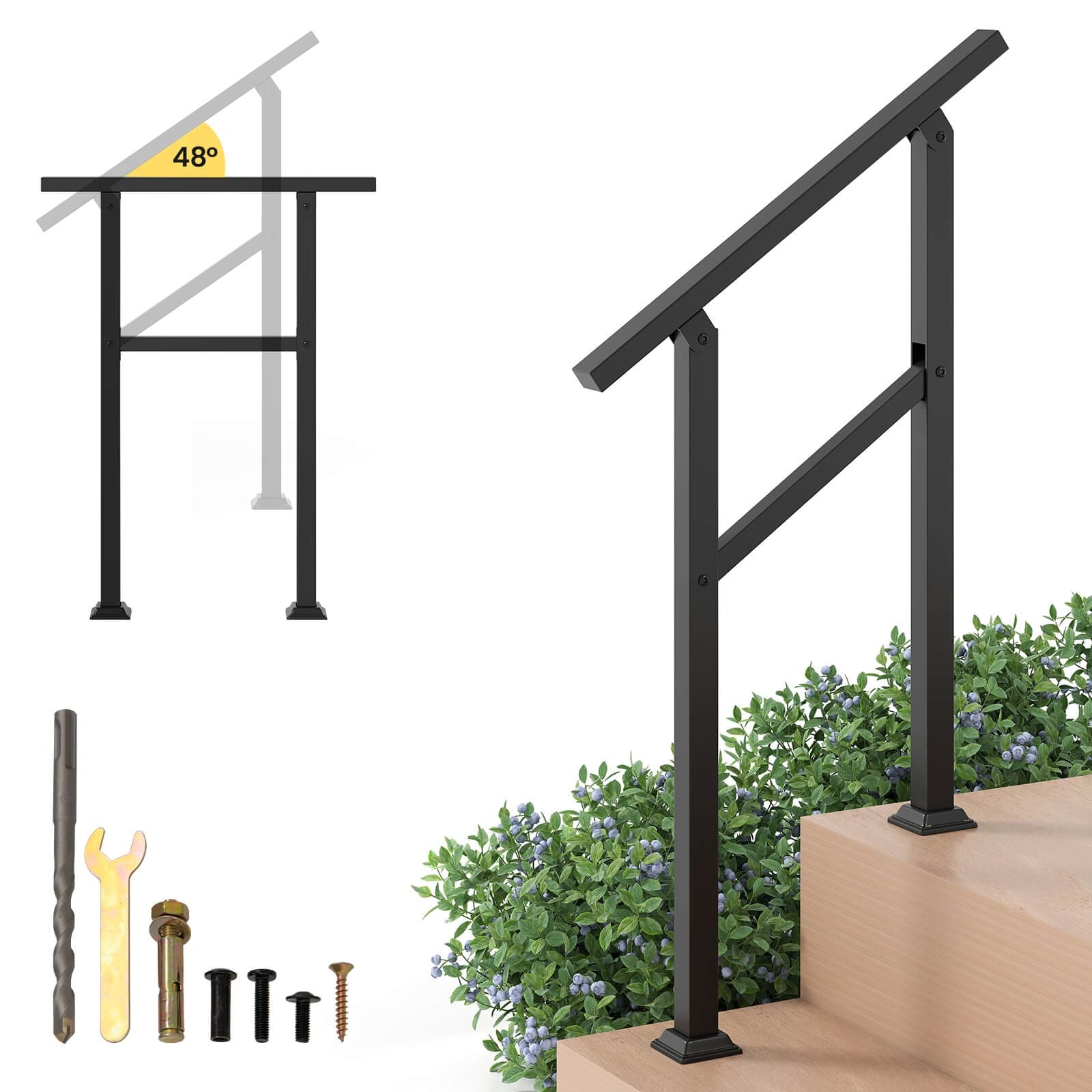 Costway 1/2 PCS Handrail for Outdoor 0-2/0-3 Steps with Flexible Angle